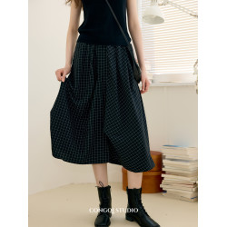 從起 “黑白解搆”多片裁剪不對稱設計感彈力腰格子不規則半身裙