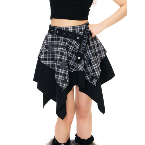 梁拌泡菜亞文化星星格紋半身裙女拼接不規則裙子女顯瘦高腰短裙夏 梁拌泡菜亞文化星星格紋半身裙女拼接不規則裙子女顯瘦高腰短裙夏