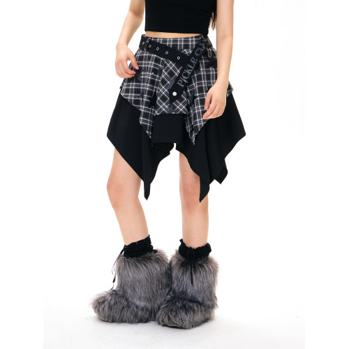 梁拌泡菜亞文化星星格紋半身裙女拼接不規則裙子女顯瘦高腰短裙夏 梁拌泡菜亞文化星星格紋半身裙女拼接不規則裙子女顯瘦高腰短裙夏