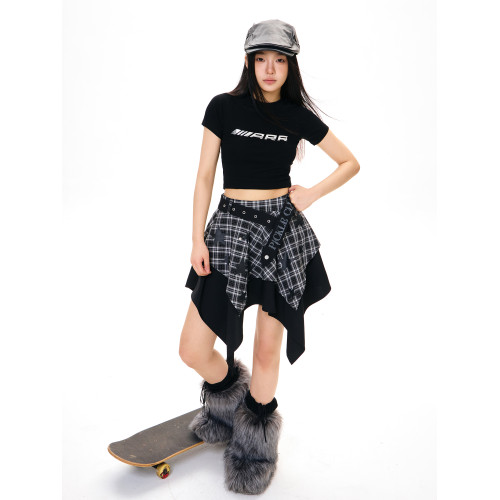 梁拌泡菜亞文化星星格紋半身裙女拼接不規則裙子女顯瘦高腰短裙夏 梁拌泡菜亞文化星星格紋半身裙女拼接不規則裙子女顯瘦高腰短裙夏