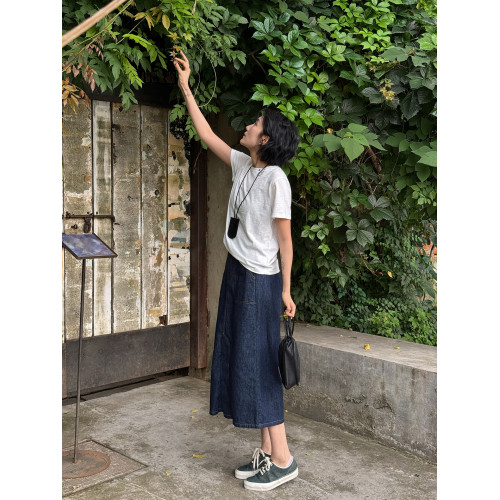 浪清 復古水洗牛仔半身裙女2025新款夏季棉麻裙子休閒氣質A字裙