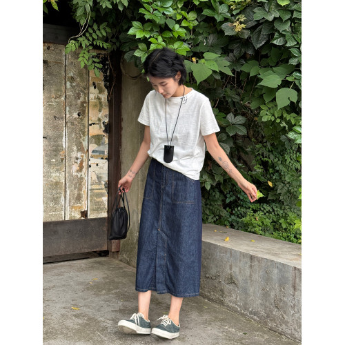 浪清 復古水洗牛仔半身裙女2025新款夏季棉麻裙子休閒氣質A字裙