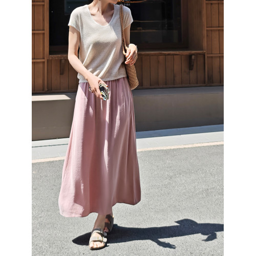 輕城蘇小糖|霧面裙 垂感天絲半身裙女夏高腰顯瘦百搭中長款直筒裙