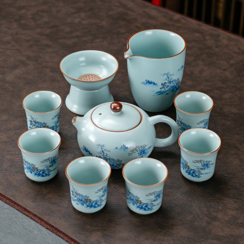 整套汝窰功夫茶具西施壺套裝簡約陶瓷泡茶杯辦公家用套裝 整套汝窰功夫茶具西施壺套裝簡約陶瓷泡茶杯辦公家用套裝