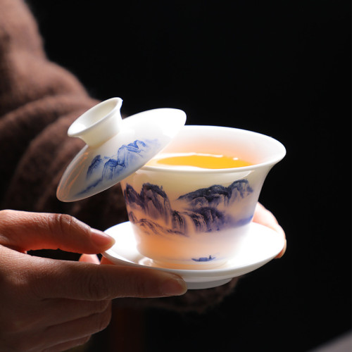 可攜式小藍包羊脂玉白瓷旅行茶具小套裝茶壺蓋碗隨身戶外三杯 可攜式小藍包羊脂玉白瓷旅行茶具小套裝茶壺蓋碗隨身戶外三杯