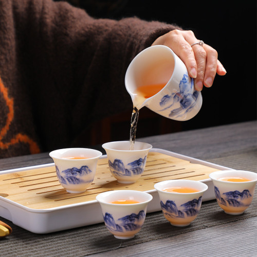 可攜式小藍包羊脂玉白瓷旅行茶具小套裝茶壺蓋碗隨身戶外三杯 可攜式小藍包羊脂玉白瓷旅行茶具小套裝茶壺蓋碗隨身戶外三杯