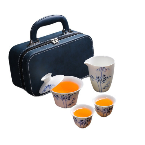 可攜式小藍包羊脂玉白瓷旅行茶具小套裝茶壺蓋碗隨身戶外三杯 可攜式小藍包羊脂玉白瓷旅行茶具小套裝茶壺蓋碗隨身戶外三杯