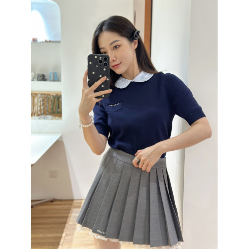 親媽~YII BAOR2025秋季女士百褶短裙蕾絲拼接刺綉半裙JK裙