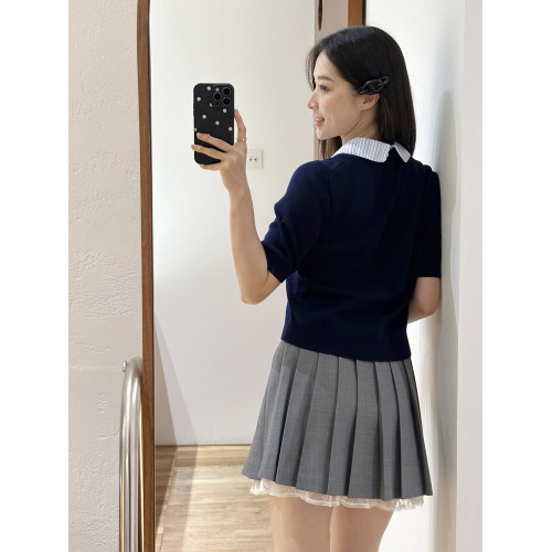 親媽~YII BAOR2025秋季女士百褶短裙蕾絲拼接刺綉半裙JK裙