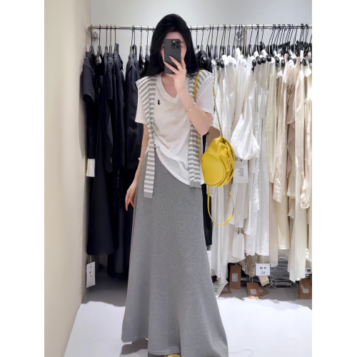 時尚休閒風灰色半身裙女2025夏季新款寬松簡約氣質垂感大碼a字裙