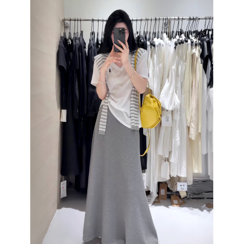 時尚休閒風灰色半身裙女2025夏季新款寬松簡約氣質垂感大碼a字裙