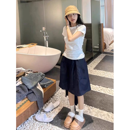 日系學院風松緊腰半裙女新款高腰中裙百搭繖裙大碼顯瘦a字裙短裙