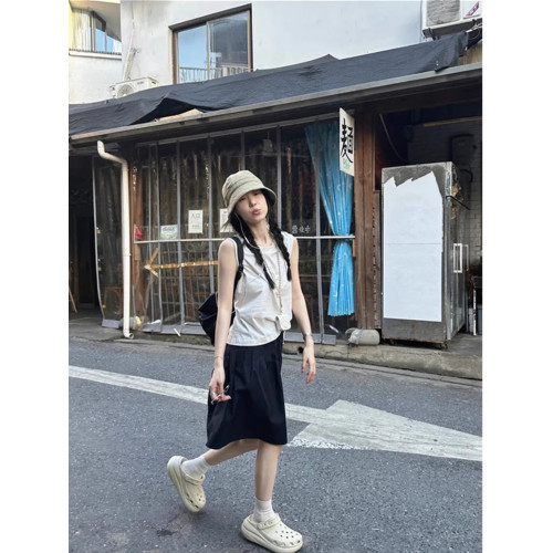 日系學院風松緊腰半裙女新款高腰中裙百搭繖裙大碼顯瘦a字裙短裙