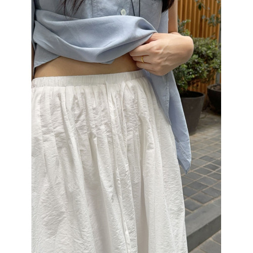 23309# 王玨家 夏季超薄褶皺松緊腰立體裁剪花苞裙休閒半身裙