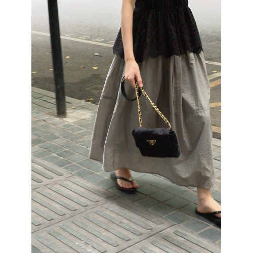23309# 王玨家 夏季超薄褶皺松緊腰立體裁剪花苞裙休閒半身裙