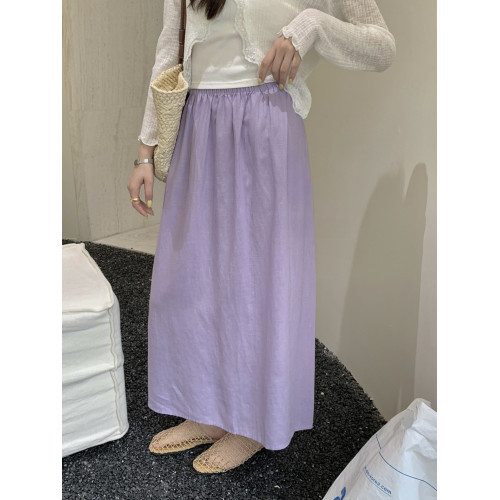 爆款延續！hellokay簡約亞麻天絲高腰顯瘦後開叉半身裙女夏中長裙