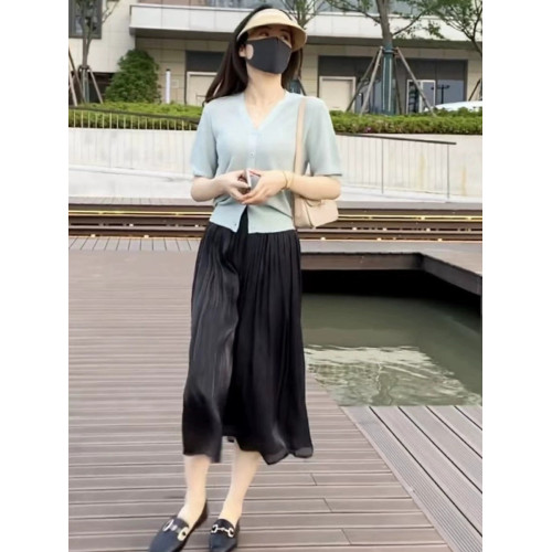高級動感哥弟夏季新款高腰流光紗a字半身裙女桑蠶絲飄逸中長裙子
