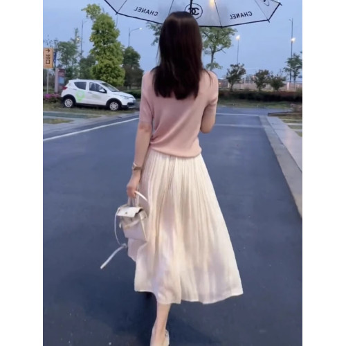 高級動感哥弟夏季新款高腰流光紗a字半身裙女桑蠶絲飄逸中長裙子