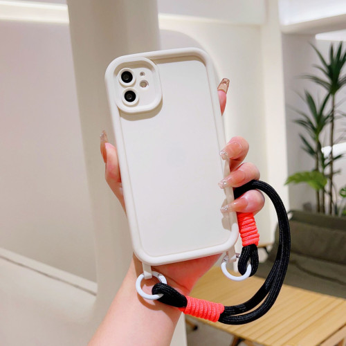 簡約純色適用iPhone15pro/16pro手繩手機殼蘋果12promax掛繩11軟