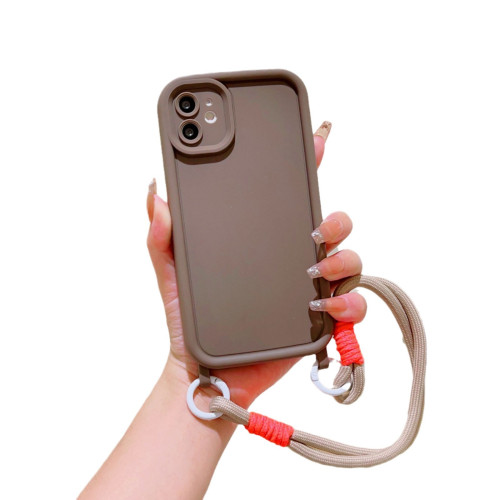 簡約純色適用iPhone15pro/16pro手繩手機殼蘋果12promax掛繩11軟