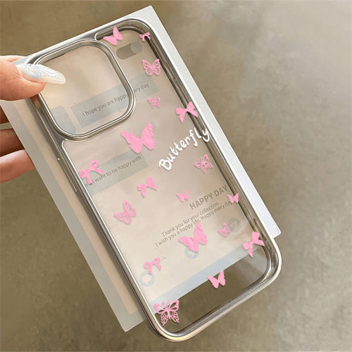粉蝴蝶適用蘋果15promax手機殼iPhone14新款13保護套16ins風女款8