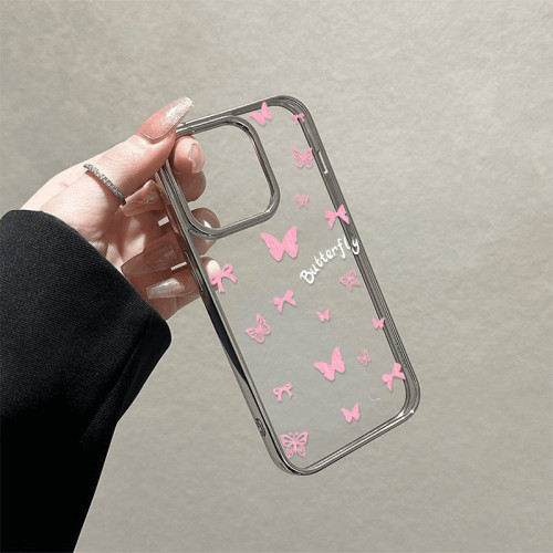 粉蝴蝶適用蘋果15promax手機殼iPhone14新款13保護套16ins風女款8
