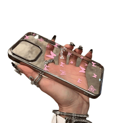 粉蝴蝶適用蘋果15promax手機殼iPhone14新款13保護套16ins風女款8