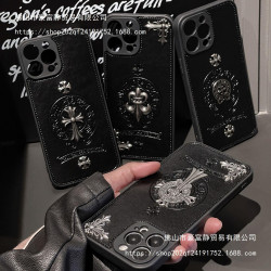 潮牌克心羅皮質適用蘋果14Promax手機殼13金屬支架iPhone15個性12