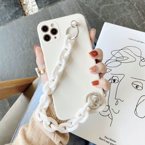 ins手鏈條適用iphone12/15pro手機殼蘋果11/16古董白防摔IP13軟殼