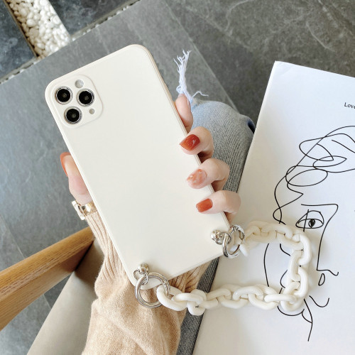 ins手鏈條適用iphone12/15pro手機殼蘋果11/16古董白防摔IP13軟殼