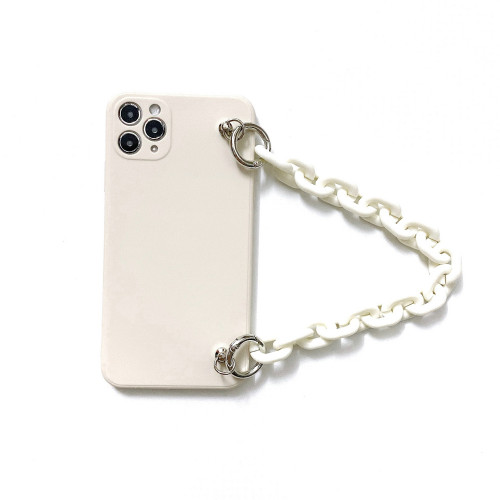 ins手鏈條適用iphone12/15pro手機殼蘋果11/16古董白防摔IP13軟殼