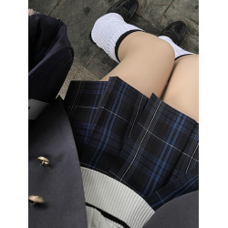 胖頭魚jk原創正版黑藍格裙校供日系秋冬季百褶裙大碼短裙【夜闌】