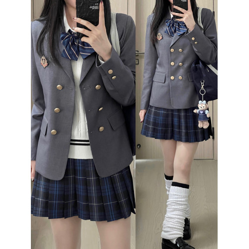 胖頭魚jk原創正版黑藍格裙校供日系秋冬季百褶裙大碼短裙【夜闌】