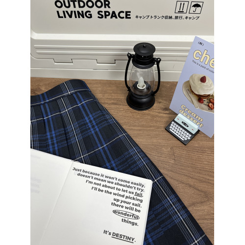 胖頭魚jk原創正版黑藍格裙校供日系秋冬季百褶裙大碼短裙【夜闌】