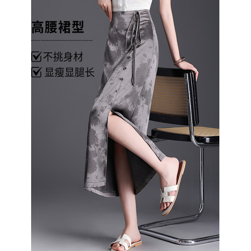 新中式國風半身裙側開叉一步裙包臀裙女2025年夏季新款中長休閒裙