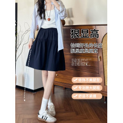 藏青日系半身短裙女夏2025新款高腰百搭顯瘦a字學院風小個子半裙
