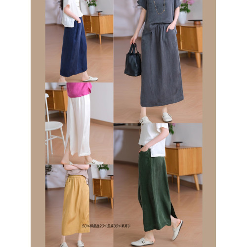 小耳出品【銅氨絲萊賽爾混紡/直筒小花苞】時尚百搭松緊腰半身裙