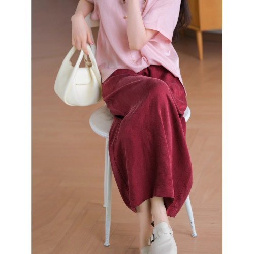 小耳出品【銅氨絲萊賽爾混紡/直筒小花苞】時尚百搭松緊腰半身裙