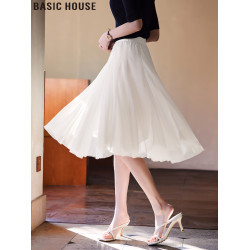 Basic House/百家好月光舒曼灰色高腰a字半身裙女2025年夏季新款