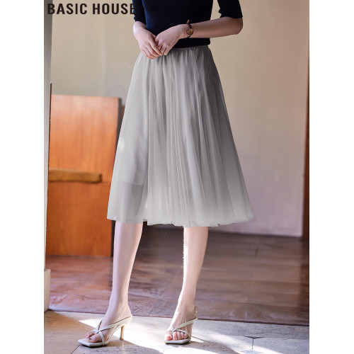 Basic House/百家好月光舒曼灰色高腰a字半身裙女2025年夏季新款