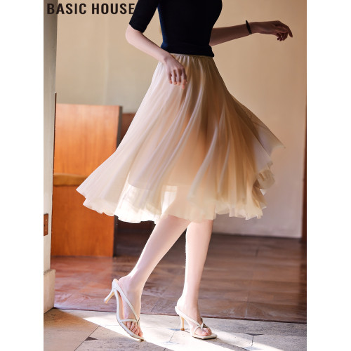 Basic House/百家好月光舒曼灰色高腰a字半身裙女2025年夏季新款