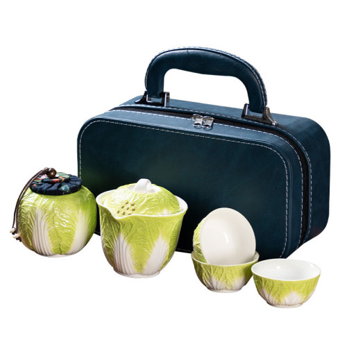 創意白菜百財納福旅行茶具套裝陶瓷三杯戶外快客杯創意可攜式隨身 創意白菜百財納福旅行茶具套裝陶瓷三杯戶外快客杯創意可攜式隨身