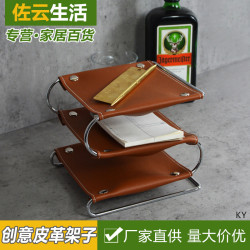 橙色皮革桌面遙控器鑰匙收納盒化妝品托盤美式客廳茶幾紙巾盒擺件