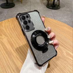 適用三星S25Ultra電鍍四角防摔手機殼S24Ultra支架S23防摔保護套