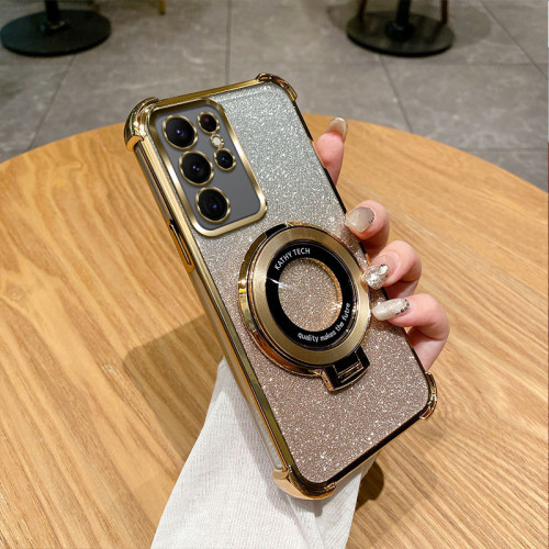 適用三星S25Ultra電鍍四角防摔手機殼S24Ultra支架S23防摔保護套 適用三星S25Ultra電鍍四角防摔手機殼S24Ultra支架S23防摔保護套