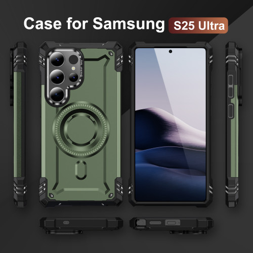 軍備盔甲適用三星S25Ultra磁吸手機殼A16鏡頭支架S24FE防摔保護套