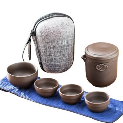 出門旅遊旅行茶具一壺四杯可攜式快客杯紫砂茶杯一人用車用旅行隨