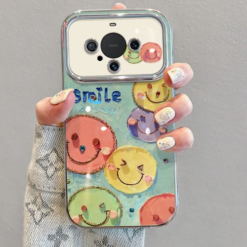 適用華爲mate60pro手機殼帶掛鏈50新款40防摔30矽膠油畫笑臉全包 適用華爲mate60pro手機殼帶掛鏈50新款40防摔30矽膠油畫笑臉全包