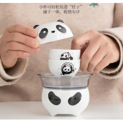 熊貓旅行茶具套裝可攜式快客杯戶外露營隨身茶壺茶杯成都紀念品