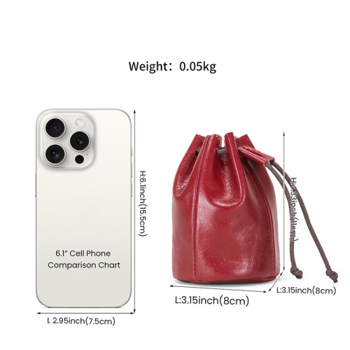 新款油蠟皮小錢包迷你小包抽繩束口零錢收納包錢包真皮迷你零錢包